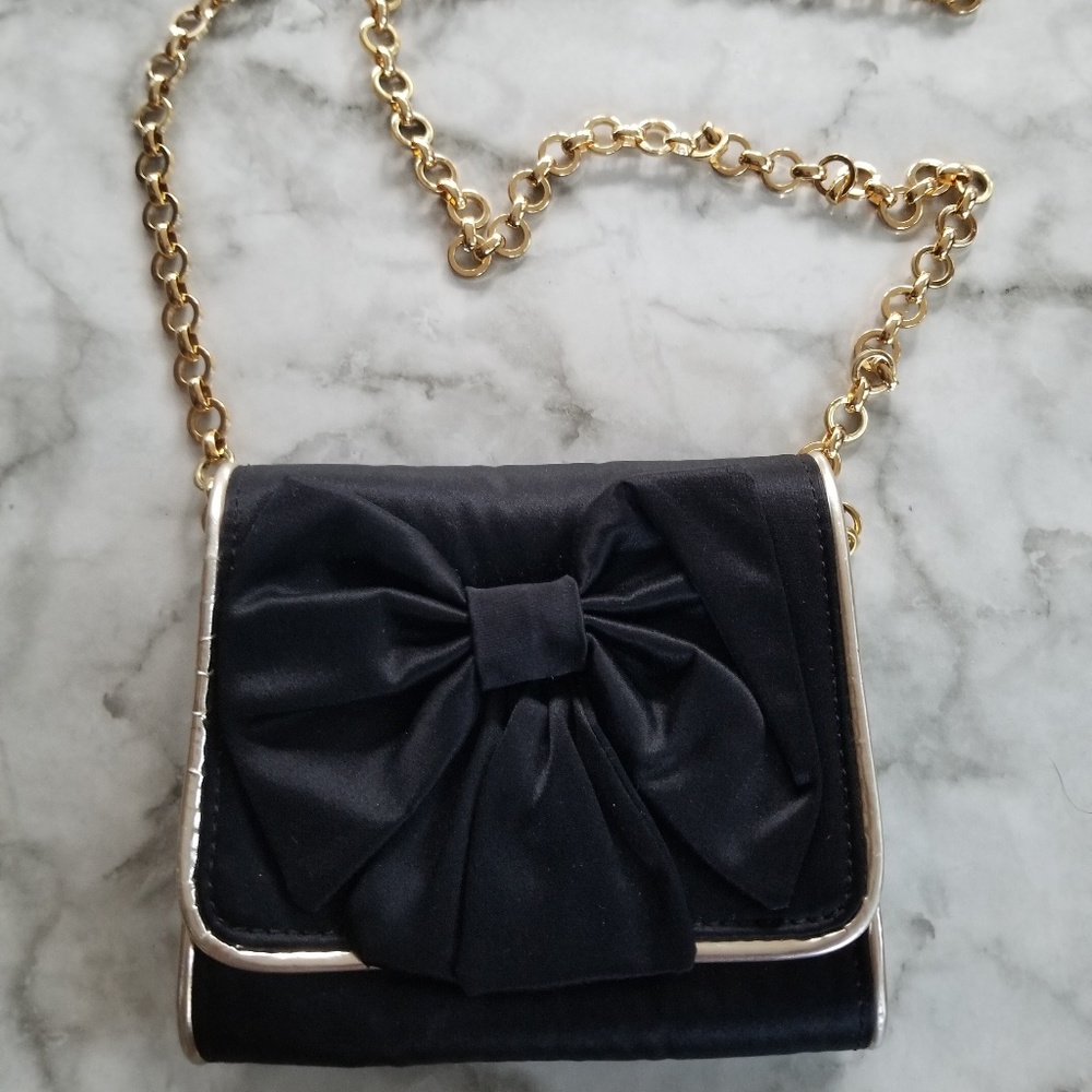 Felix Rey Black Bow Purse with Gold Chain & Trim